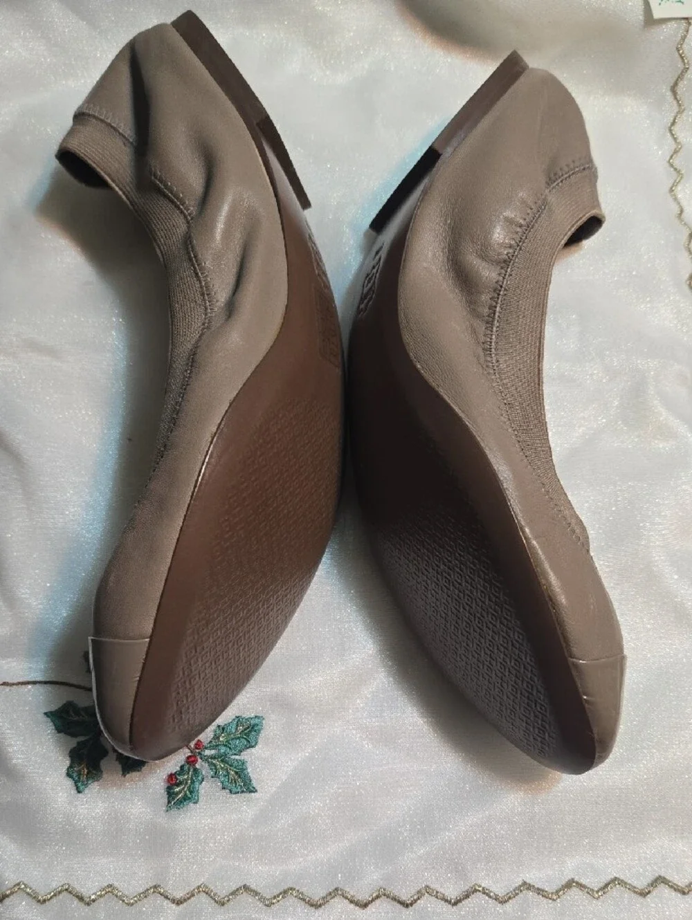 Tory Burch Taupe Patent & Leather Logo Ballet Flats